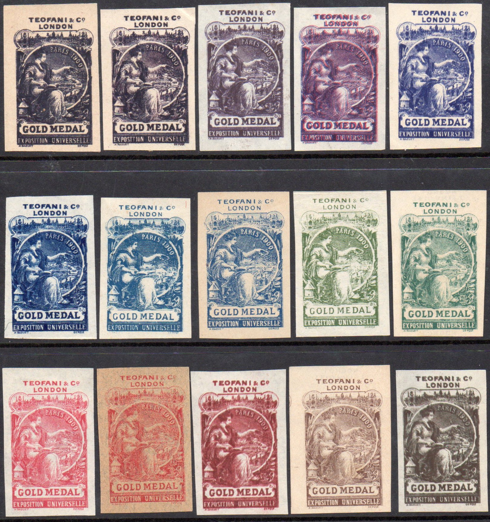 Paris Exposition 1900 stamps : Gold Medal Winner Teofani & Co, London, tobacco importers.